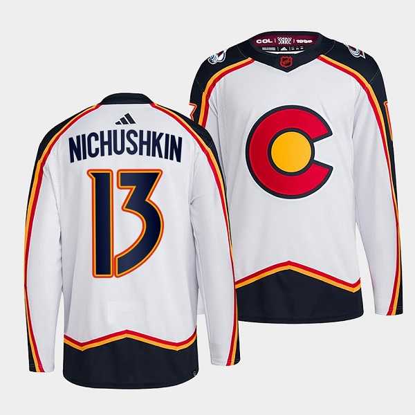 Mens Colorado Avalanche #13 Valeri Nichushkin White 2022-23 Reverse Retro Stitched Jersey